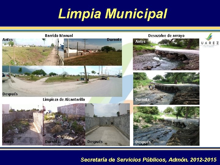 Limpia Municipal Antes Barrido Manual Durante Desazolve de arroyo Antes Después Limpieza de Alcantarilla