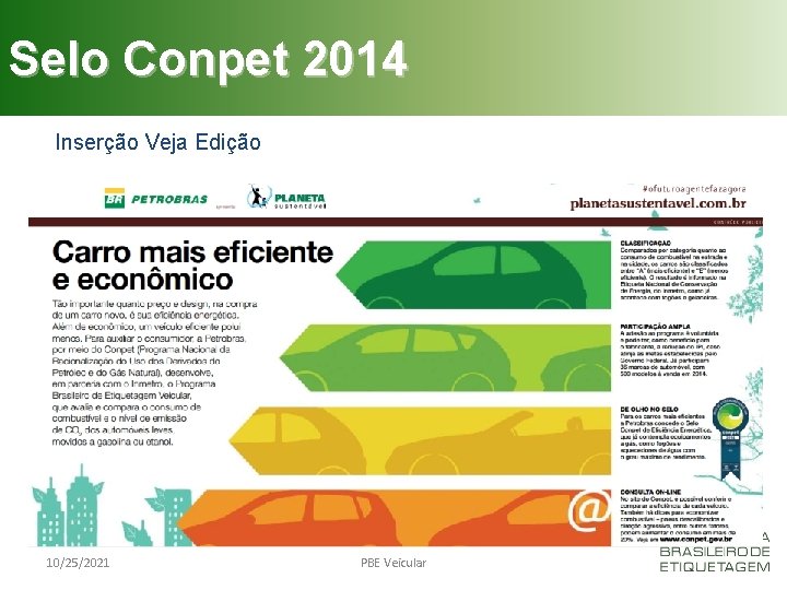 Selo Conpet 2014 Inserção Veja Edição 10/25/2021 PBE Veicular 