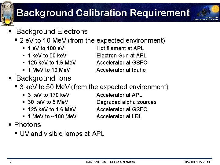 Background Calibration Requirement Solar Probe Plus A NASA Mission to Touch the Sun §