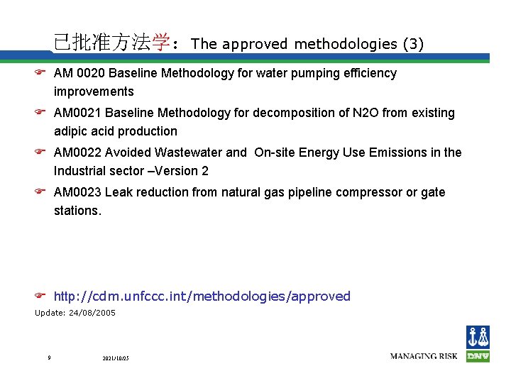 已批准方法学：The approved methodologies (3) F AM 0020 Baseline Methodology for water pumping efficiency improvements