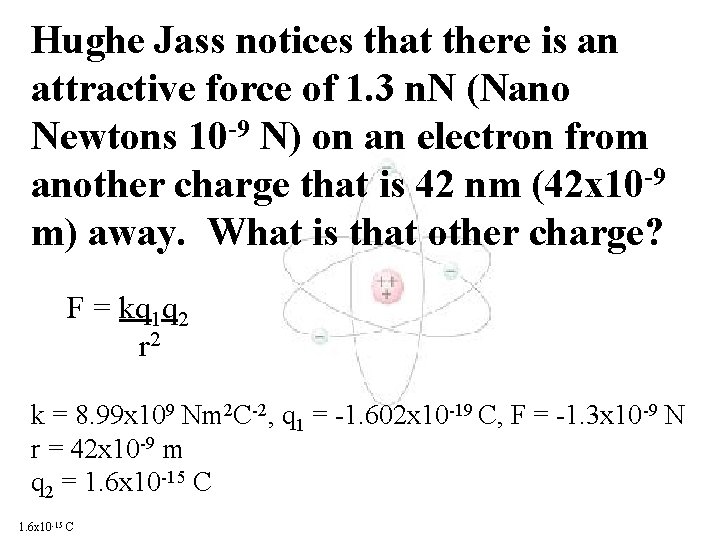 Hughe Jass notices that there is an attractive force of 1. 3 n. N