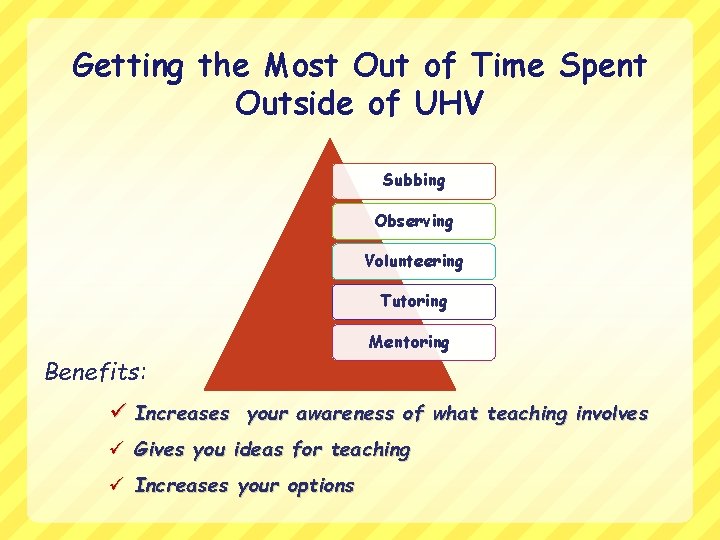 Getting the Most Out of Time Spent Outside of UHV Subbing Observing Volunteering Tutoring