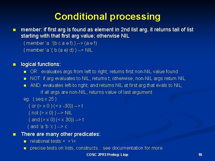 Conditional processing n member: if first arg is found as element in 2 nd