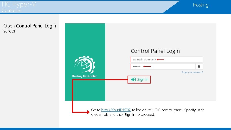 HC Hyper-V Controller Hosting Open Control Panel Login screen Go to http: //Your. IP: