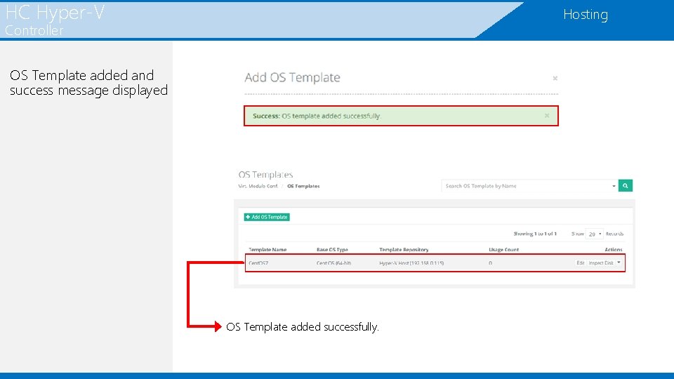 HC Hyper-V Hosting Controller OS Template added and success message displayed OS Template added