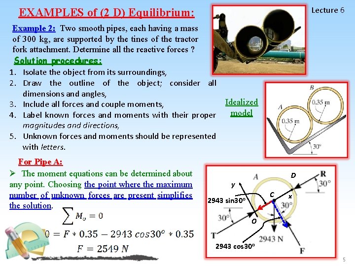 Lecture 6 EXAMPLES of (2 D) Equilibrium: Example 2: Two smooth pipes, each having