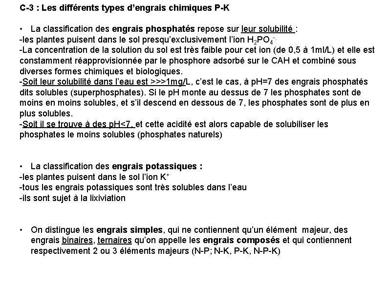 C-3 : Les différents types d’engrais chimiques P-K • La classification des engrais phosphatés