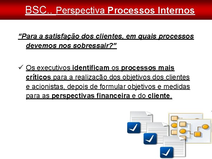 BSC. . Perspectiva Processos Internos “Para a satisfação dos clientes, em quais processos devemos