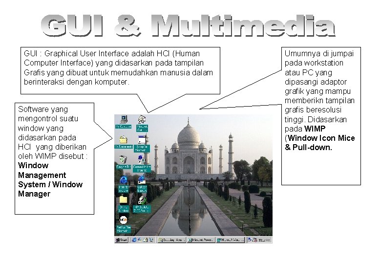 GUI : Graphical User Interface adalah HCI (Human Computer Interface) yang didasarkan pada tampilan