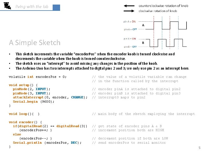 living with the lab A Simple Sketch • • • This sketch increments the
