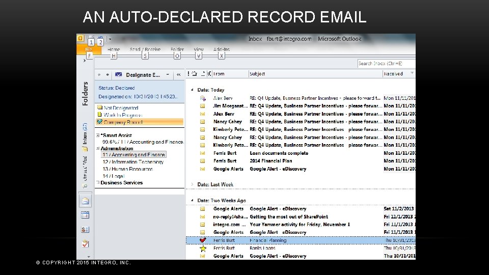 AN AUTO-DECLARED RECORD EMAIL © COPYRIGHT 2015 INTEGRO, INC. 
