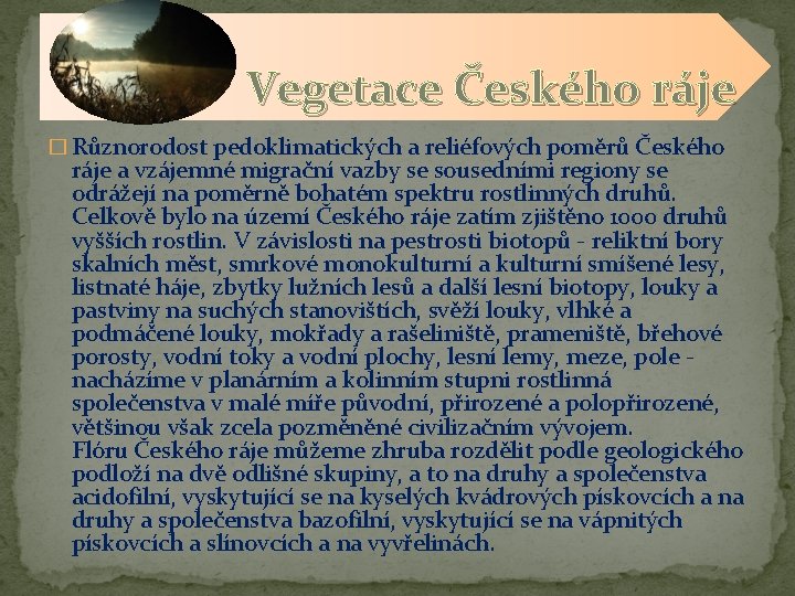 Vegetace Českého ráje � Různorodost pedoklimatických a reliéfových poměrů Českého ráje a vzájemné migrační