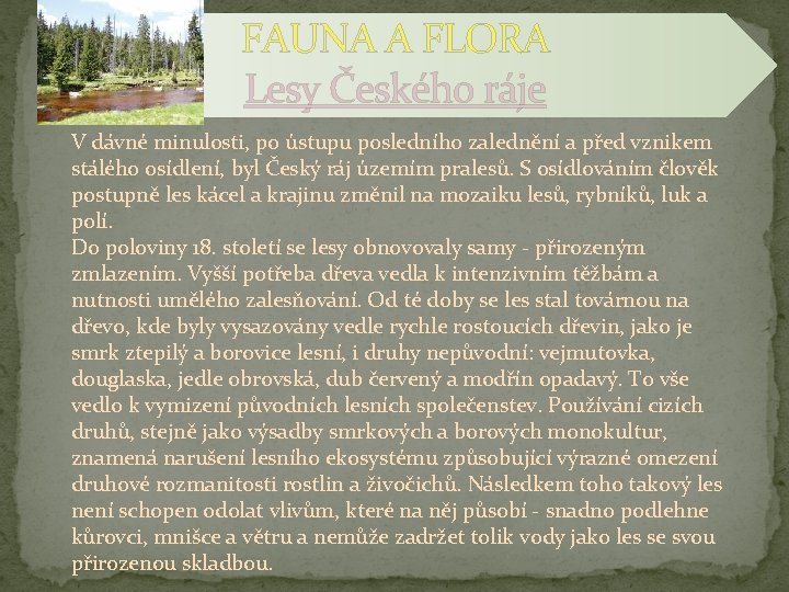 � FAUNA A FLORA Lesy Českého ráje V dávné minulosti, po ústupu posledního zalednění