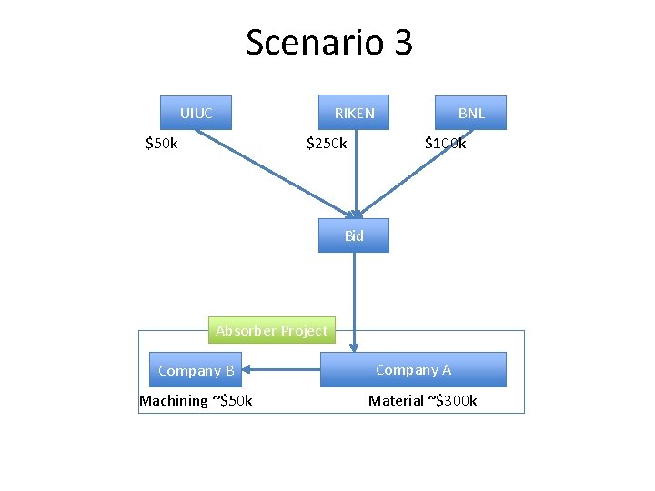 Scenario 3 RIKEN UIUC $250 k $50 k BNL $100 k Bid Absorber Project