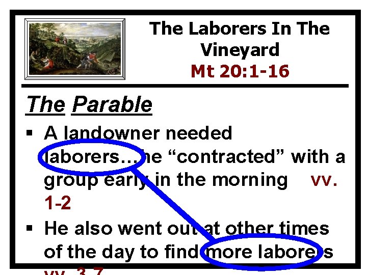 The Laborers In The Vineyard Mt 20: 1 -16 The Parable § A landowner