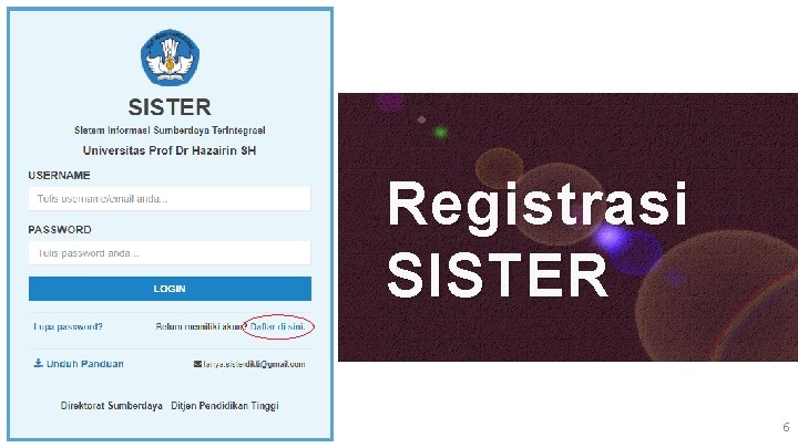 Registrasi SISTER 6 