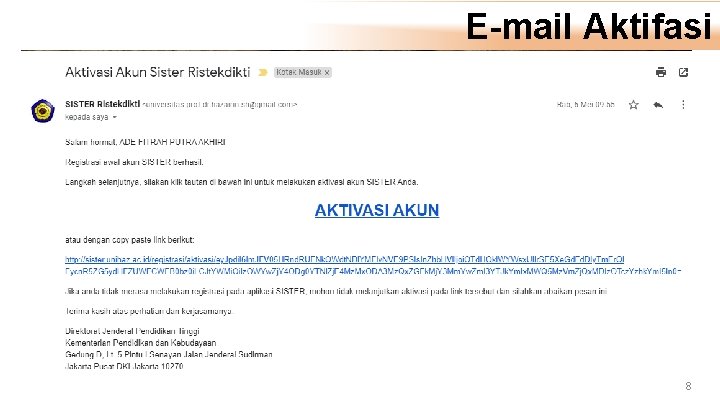 E-mail Aktifasi 8 