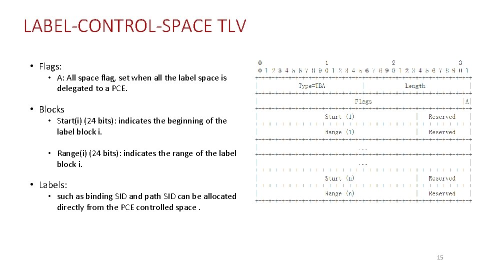 LABEL-CONTROL-SPACE TLV • Flags: • A: All space flag, set when all the label