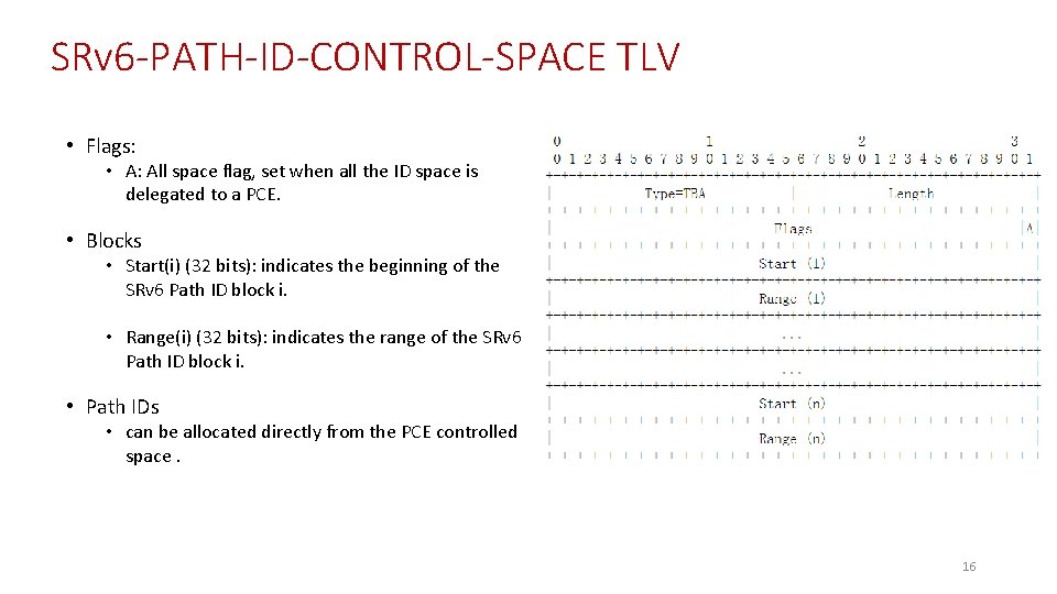 SRv 6 -PATH-ID-CONTROL-SPACE TLV • Flags: • A: All space flag, set when all