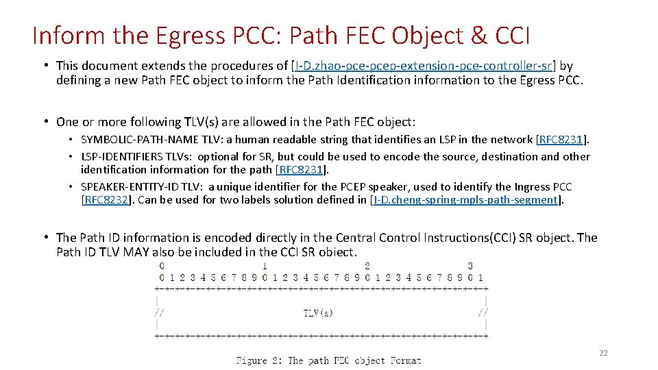 Inform the Egress PCC: Path FEC Object & CCI • This document extends the