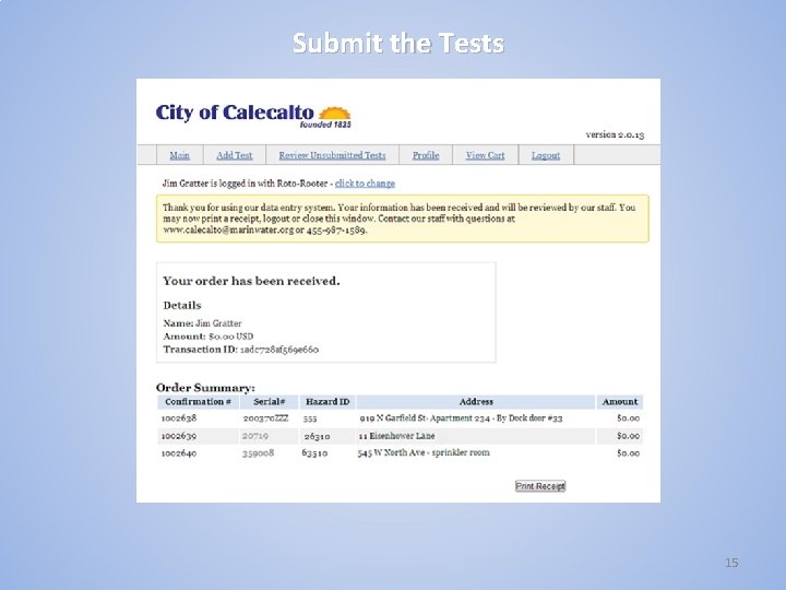 Submit the Tests 15 