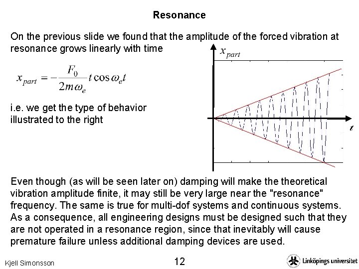 Resonance On the previous slide we found that the amplitude of the forced vibration