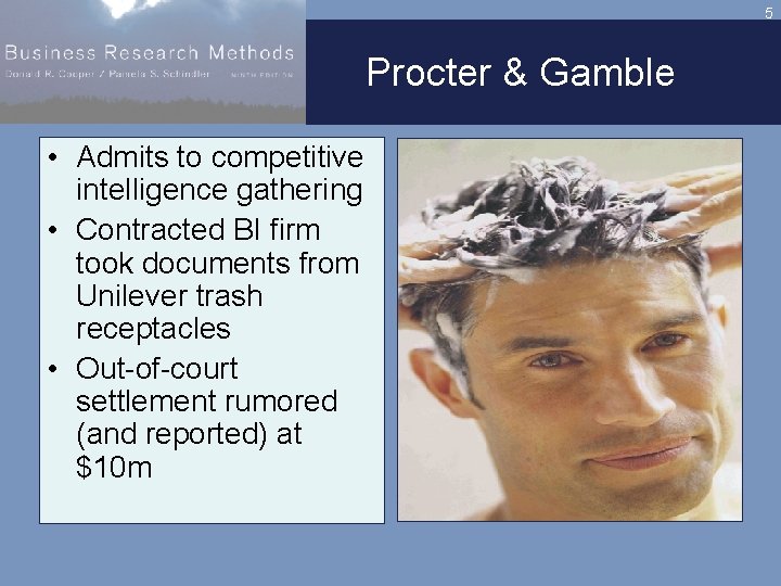 5 Procter & Gamble • Admits to competitive intelligence gathering • Contracted BI firm