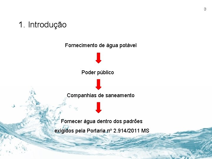 3 1. Introdução Fornecimento de água potável Poder público Companhias de saneamento Fornecer água