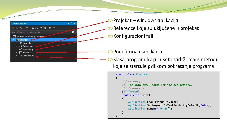  Projekat – windows aplikacija Reference koje su uključene u projekat Konfiguracioni fajl Prva