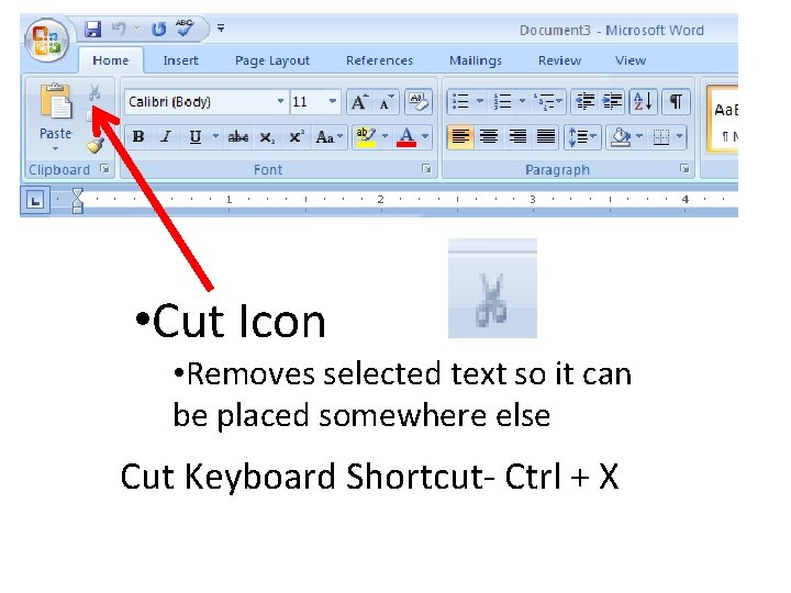  • Cut Icon • Removes selected text so it can be placed somewhere