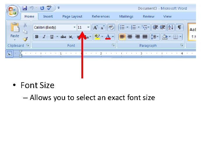  • Font Size – Allows you to select an exact font size 
