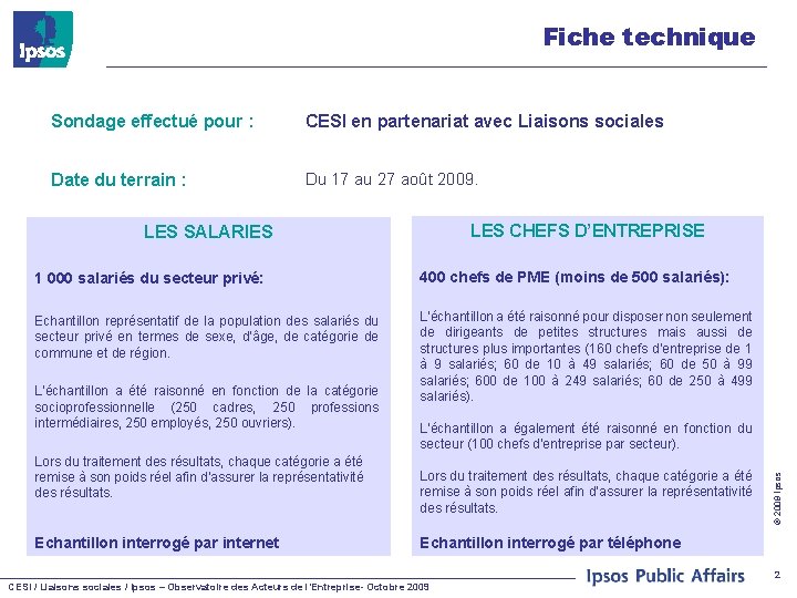 Fiche technique Sondage effectué pour : CESI en partenariat avec Liaisons sociales Date du