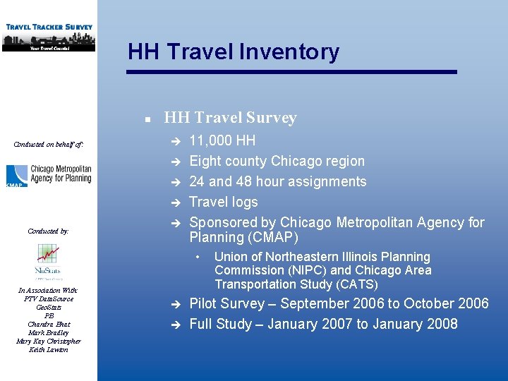 HH Travel Inventory n Conducted on behalf of: HH Travel Survey è è Conducted