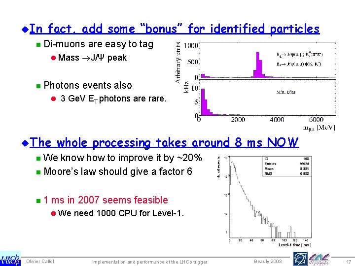 u. In fact, add some “bonus” for identified particles n Di-muons l Mass n
