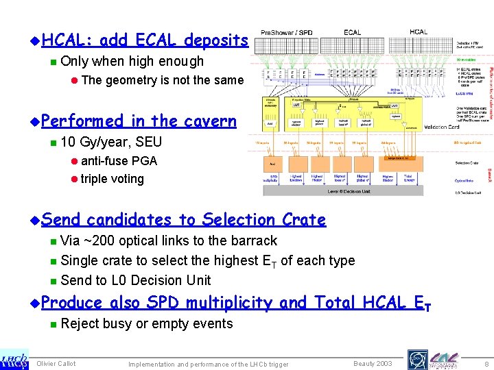 u. HCAL: n Only add ECAL deposits when high enough l The geometry is