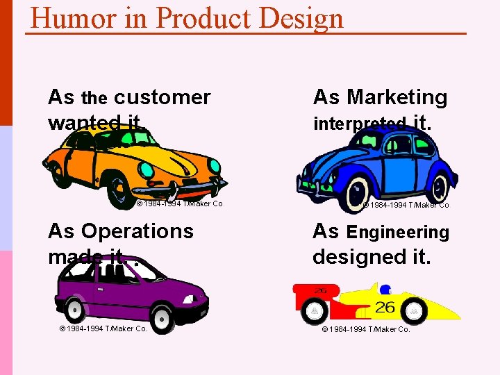 Humor in Product Design As the customer wanted it. © 1984 -1994 T/Maker Co.