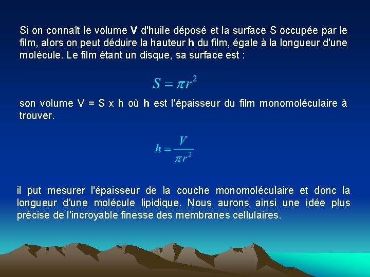 Si on connaît le volume V d'huile déposé et la surface S occupée par