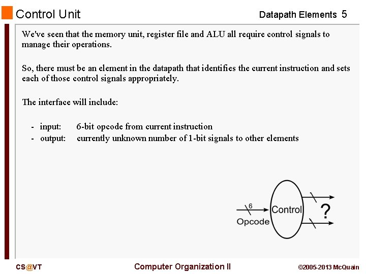 Control Unit Datapath Elements 5 We've seen that the memory unit, register file and