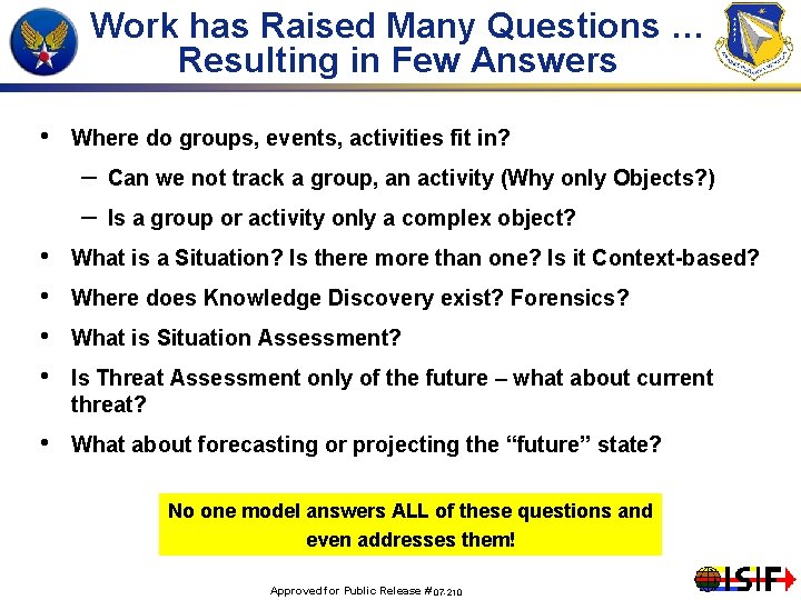 Work has Raised Many Questions … Resulting in Few Answers • Where do groups,