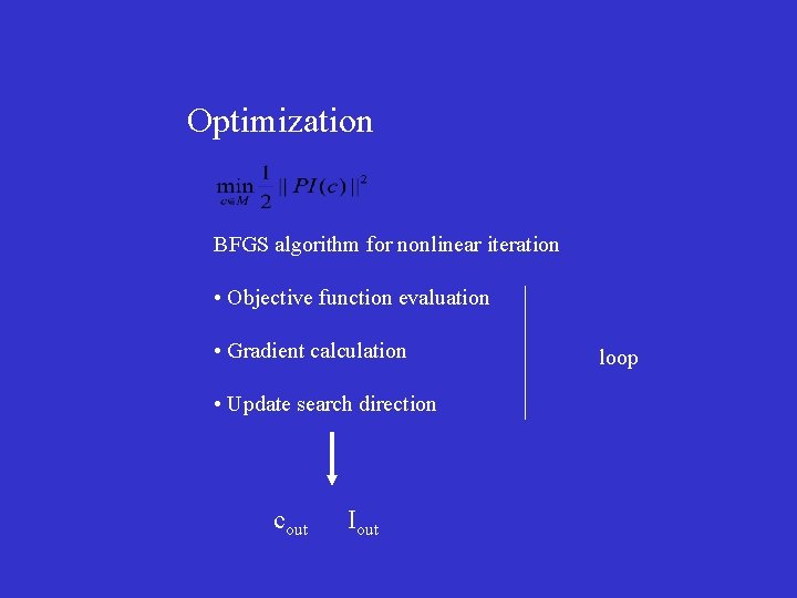 Optimization BFGS algorithm for nonlinear iteration • Objective function evaluation • Gradient calculation •