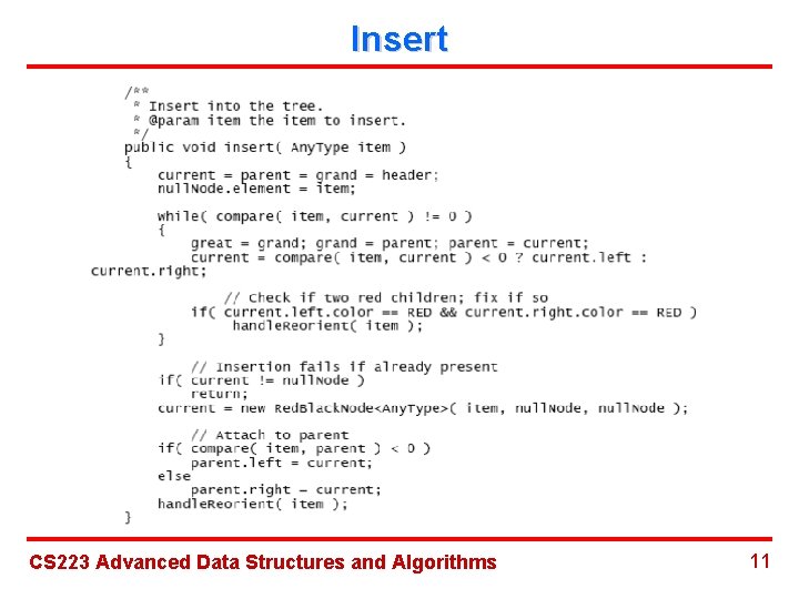 Insert CS 223 Advanced Data Structures and Algorithms 11 