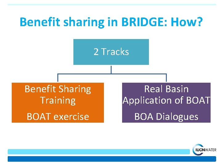 Benefit sharing in BRIDGE: How? 2 Tracks Benefit Sharing Training BOAT exercise Real Basin