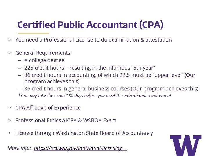 Certified Public Accountant (CPA) > You need a Professional License to do examination &