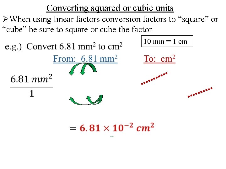 Converting squared or cubic units ØWhen using linear factors conversion factors to “square” or