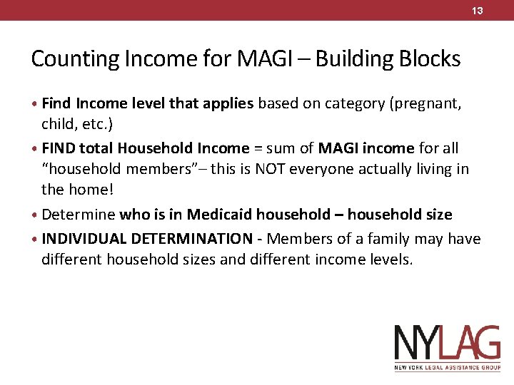 13 Counting Income for MAGI – Building Blocks • Find Income level that applies