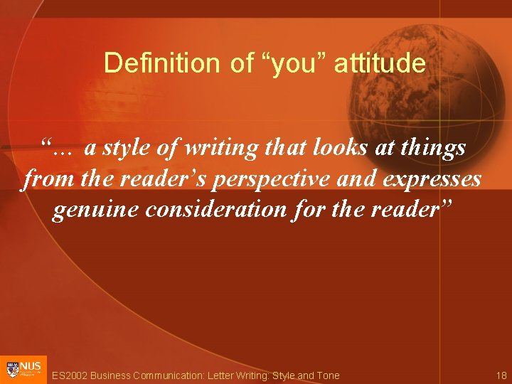 Definition of “you” attitude “… a style of writing that looks at things from
