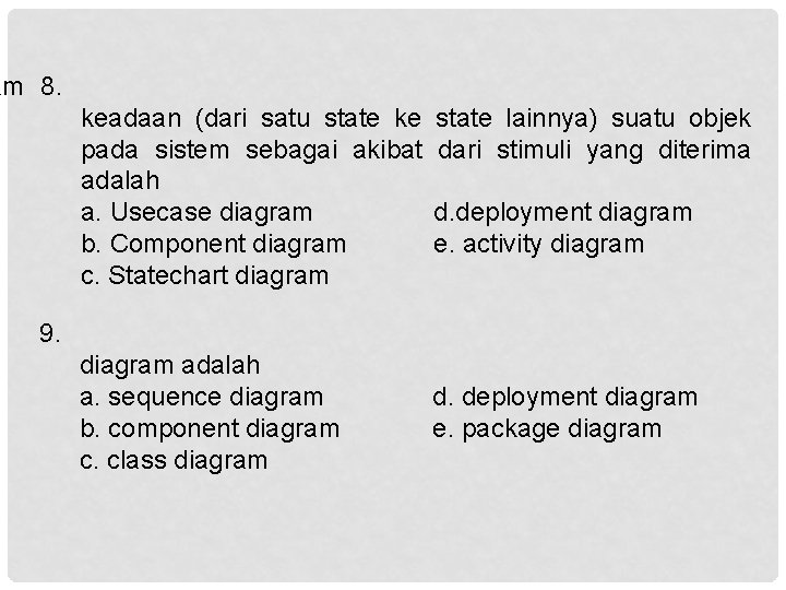 am 8. keadaan (dari satu state ke pada sistem sebagai akibat adalah a. Usecase
