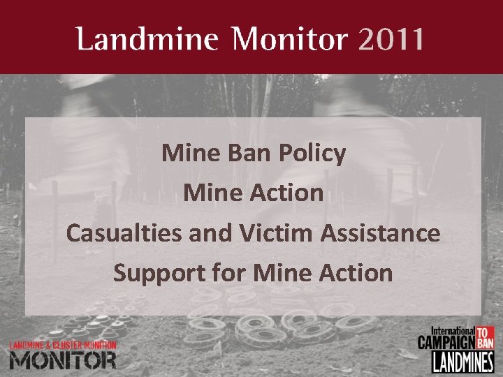 Mine Ban Policy Mine Action Casualties and Victim Assistance Support for Mine Action 