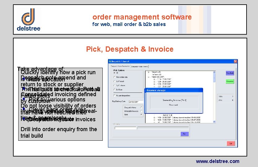 order management software for web, mail order & b 2 b sales Pick, Despatch