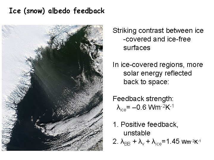 Ice (snow) albedo feedback Striking contrast between ice -covered and ice-free surfaces In ice-covered